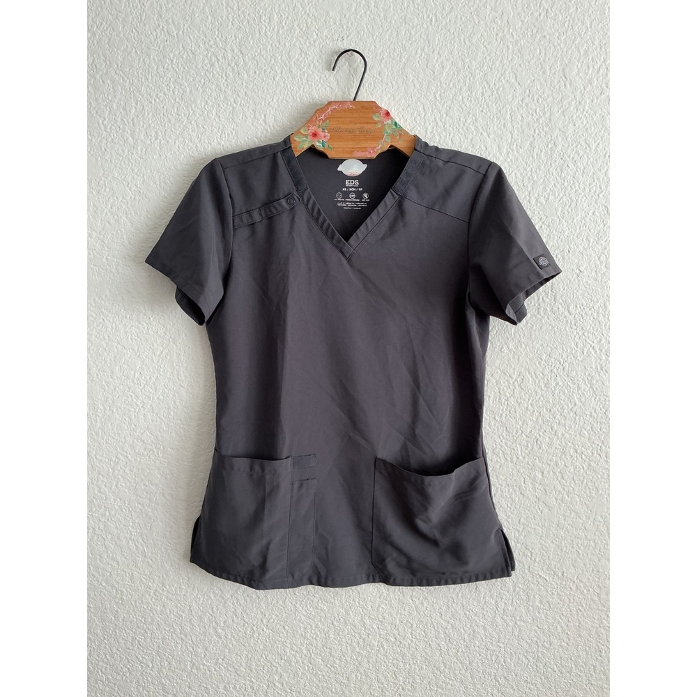 Dickies EDS Essentials Scrub Top XS Excellent Gray V-Neck Short Sleeve Stretch